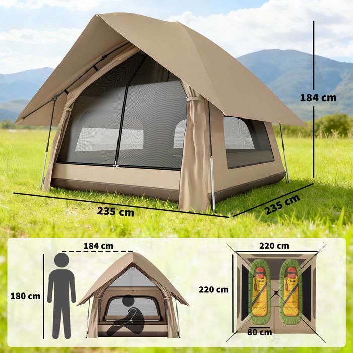 Палатка Outsunny Instant Pop-Up с дъждобран, водоустойчива куполна палатка за 2-3 души