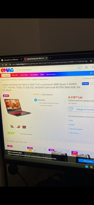 Laptop gaming Acer nitro 5 plus mouse loghitech pt gaming si o pereche de casti ps 5 Bluetooth