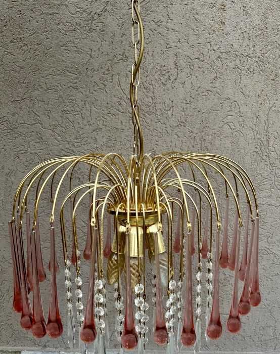 Rafinat candelabru-alamă aurita-Murano-cristal-stil PaoloVenini-Italia