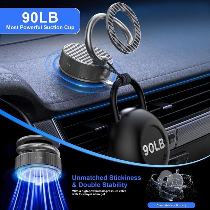 Suport magnetic auto telefon, ventuză 360°, braț reglabil, carbon