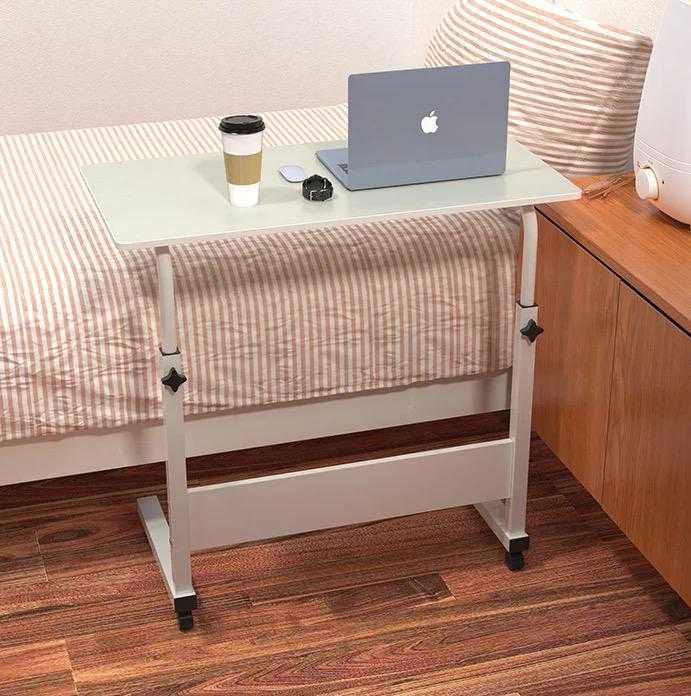 Birou mobil, portabil cu roti, inaltime reglabila,stabil,80x40cm, alb