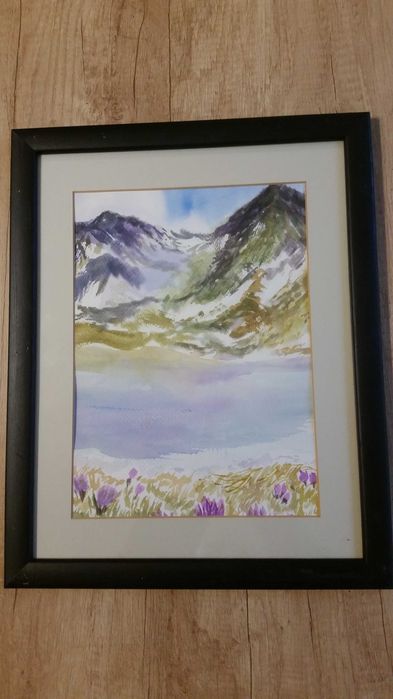 Чудесен пейзаж от Швейцария, рисуван на ръка. Изглежда супер!