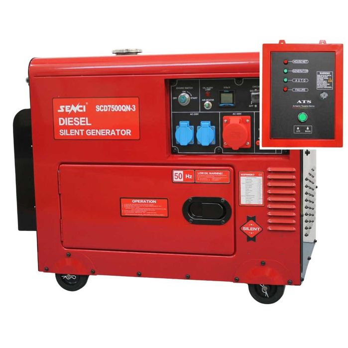 Generator de curent insonorizat SENCI SCD7500QN-3 ATS putere maxima 4,8 KW/400V 1,6 KW/230V, motor Diesel ATS inclus