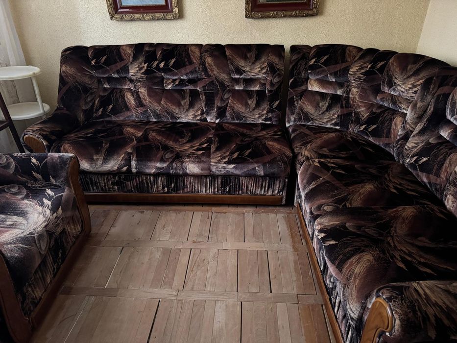 Mobila sufraderie din lemn, set canapea coltar si fotoliu