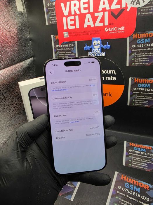 Humor GSM Ofera spre vanzare / iPhone 16 Pro / 256GB / Black Titanium / Garantie 24 luni / Rate