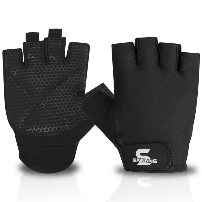 Mănuși fitness și haltere L set 3 piese anti-alunecare cu protecție palmă căptușită semi-deget pentru sală fitness bodybuilding – Negru