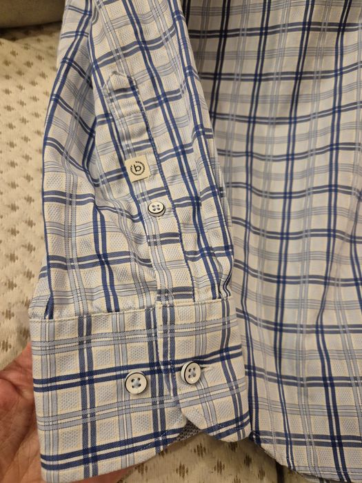Памучна мъжка риза Bugatti синя каре М размер