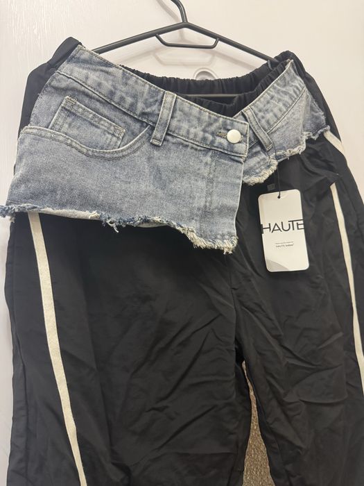 Дамски шушляков панталон с дънков елемент