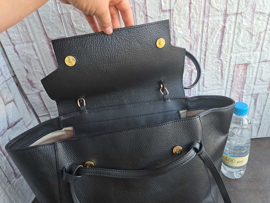 дамска чанта черна кожена -естествена кожа