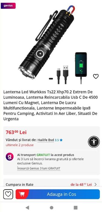 Lanterna Led Wurkkos Ts22 Xhp70.2 Extrem De Luminoasa, Lanterna Reinca