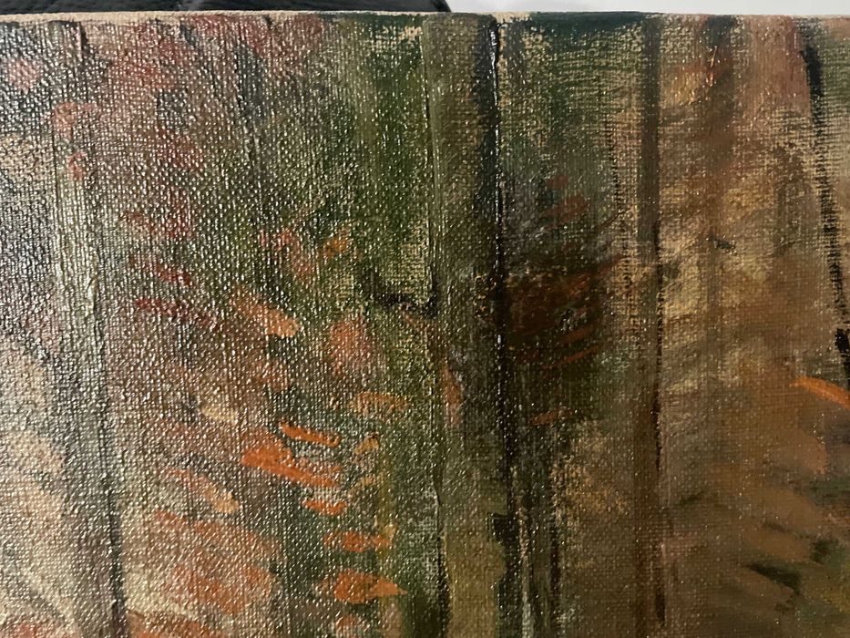 Tablou vechi ulei pe panza - Peisaj Padure - Semnat 80x60