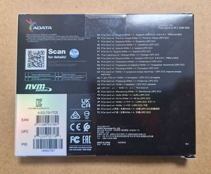 ADATA Legend 710 SSD 1TB PCIe, nou, sigilat