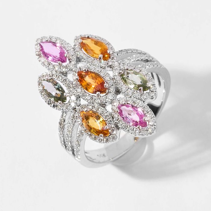 Inel Aur Alb 14k Mărimea 52 (16.5 mm) | 1.33ct Safire & 1.30ct Diamante | Certificat AGL