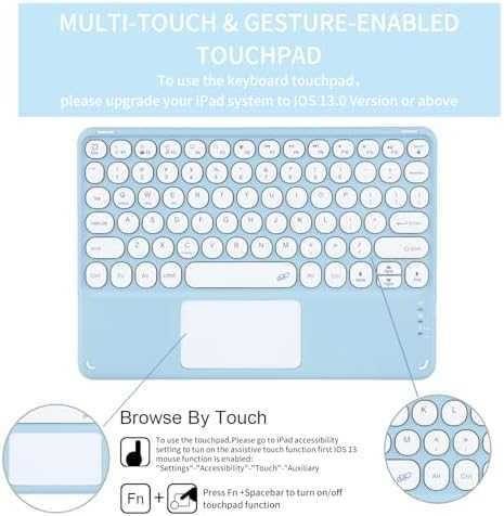 Нов iPad 11th Gen 2025/10th Gen 2022 Калъф + BT клавиатура тъчпад син