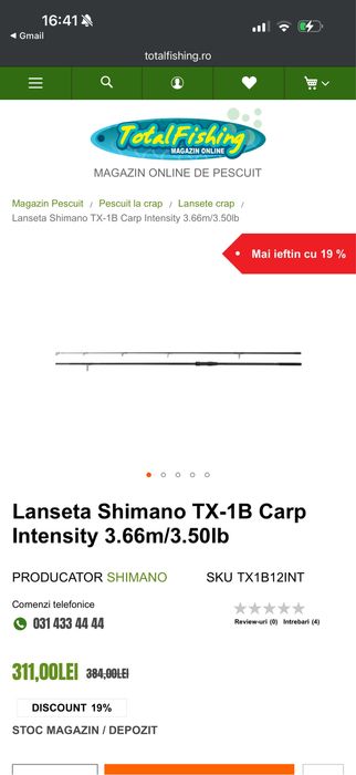 Vand lansete SHIMANO TX-1B 3.66
