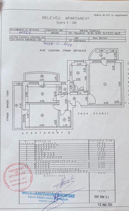 Apartament 3 camere 96 Mp ,Central An 1995