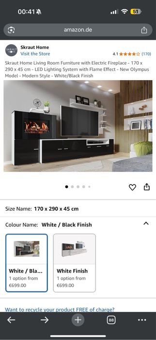 Mobilier living cu șemineu pe bioetanol – stil scandinav – negru