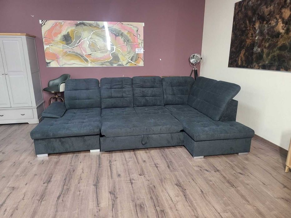 Тъмно сив П - образен ъглов диван Nixon с функция сън