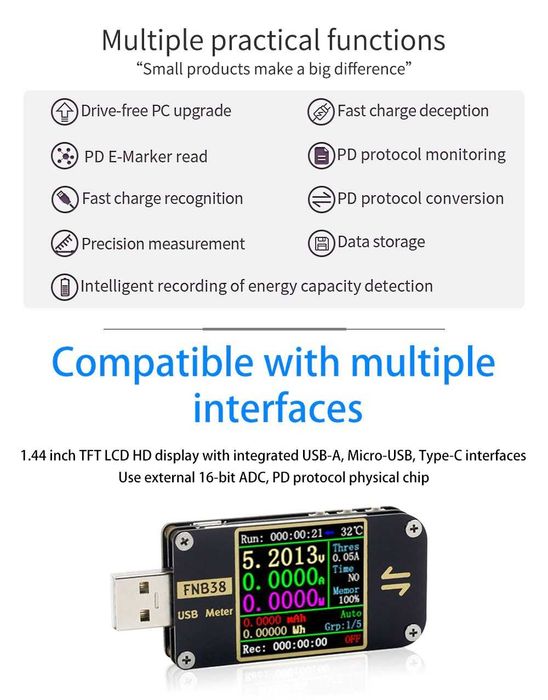 Професионален USB тестер FNIRSI FNB38. Българско ръководство