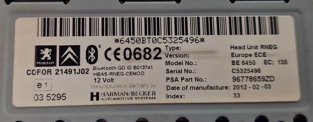 Радио СД Навигация Radio Navi RNEG Citroen C5 III X7 Ситроен Ц5 08-17г