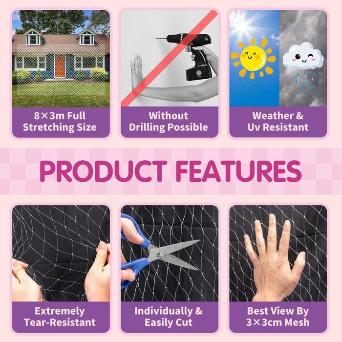 Мрежа за тераса за котки Nobleza 8 x 3 м