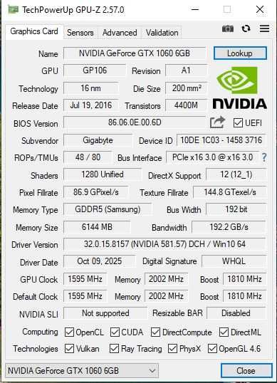 Placa Video Gaming Gigabyte Nvidia GTX 1060 6G IMPECABILA