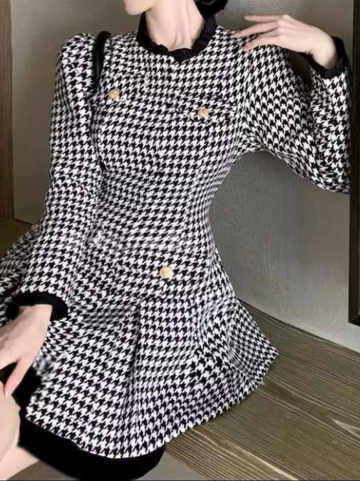 Рокля каре, Елегантна рокля, Есенна рокля, Рокля черно и бяло