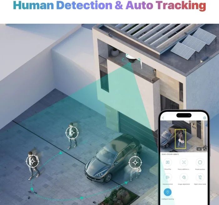 Cameră de supraveghere SV3C 5MP/4K PTZ WiFi pentru exterior, cameră IP
