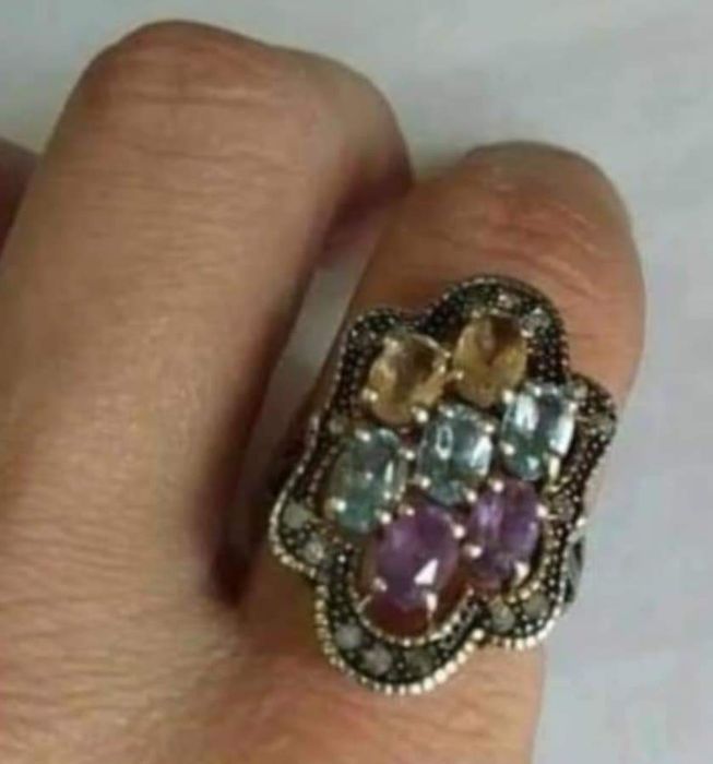 Стар златен пръстен със сребро и инкрустирани диаманти и др