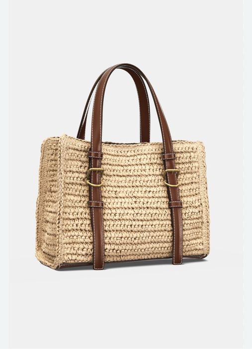 Елегантна мини тоут чанта Zara с плетен детайл и катарами