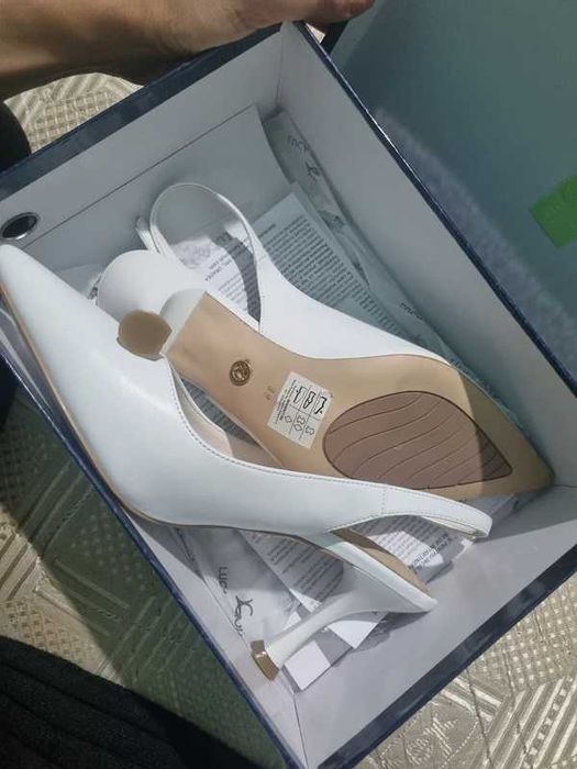 Pantofi Mireasa stiletto slingback femei Luca di Gioia albi din piele
