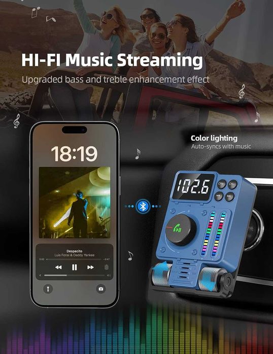 Nulaxy KM34'2023 Bluetooth FM трансмитер за автомобил,със зарядно и Flash Player