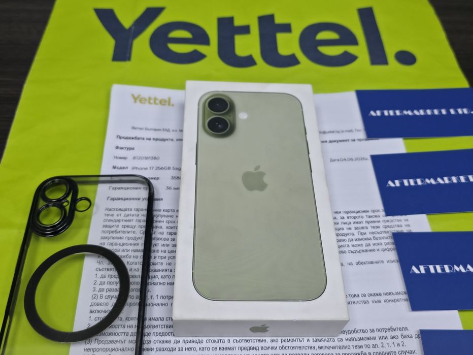 КАТО НОВ 256GB iPhone 17 Yettel Гаранция 2029 Sage Green | Зелен