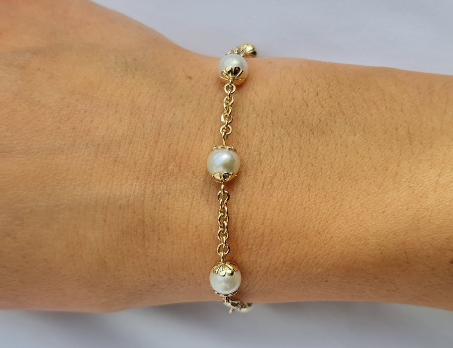 Brățară handmade din aur galben 14k și perle Akoya
