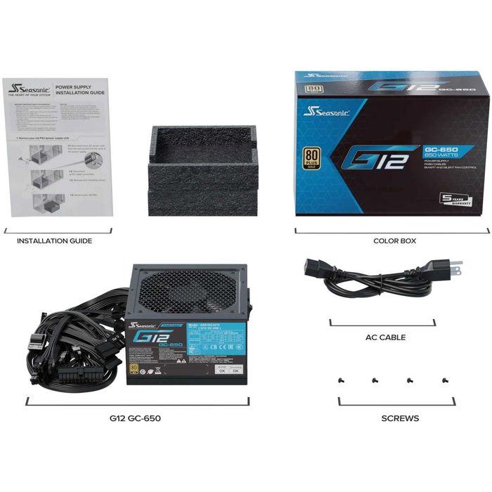 Sursa Seasonic G12 GC-650 (2024), 80+ Gold, Cabluri fixe, 650W, Negru