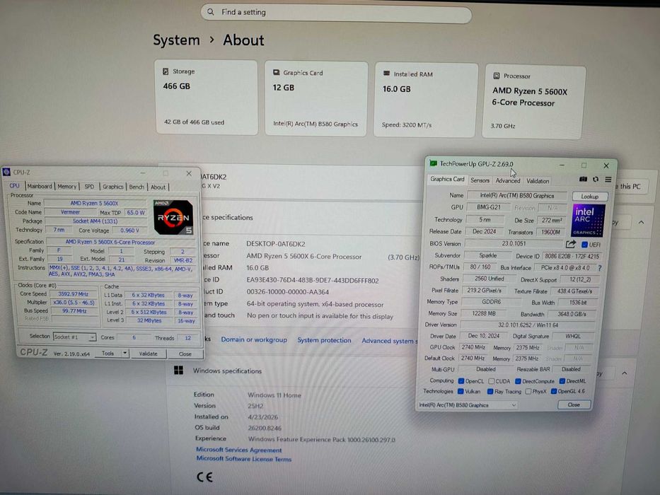 Desktop ryzen 5 5600x, arc b580, m.2 500gb, 16gb ram