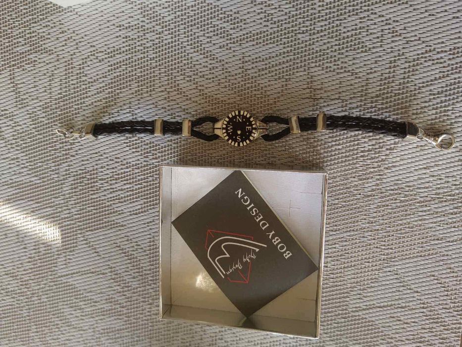 Мъжка гривна естествена кожа и сребро