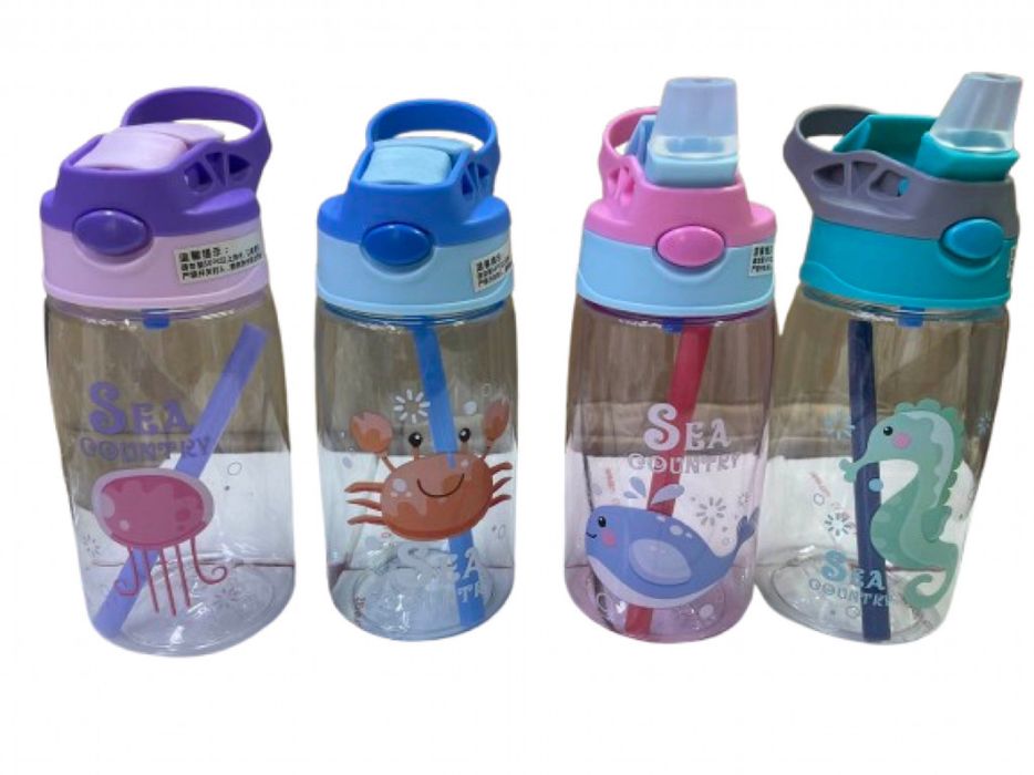 Детска бутилка за вода със сламка 480 мл.