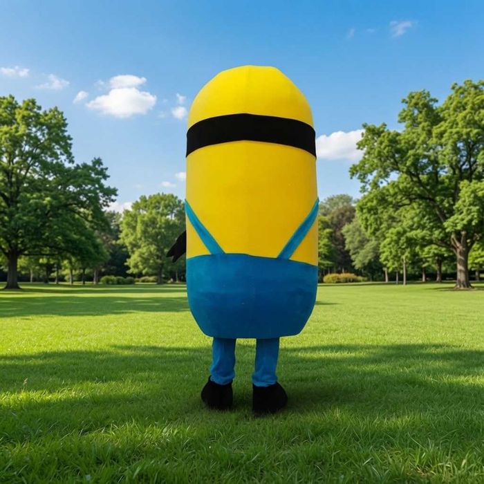 Costum mascotă Minion profesional realizat manual din materiale premium – ideal pentru evenimente și petreceri