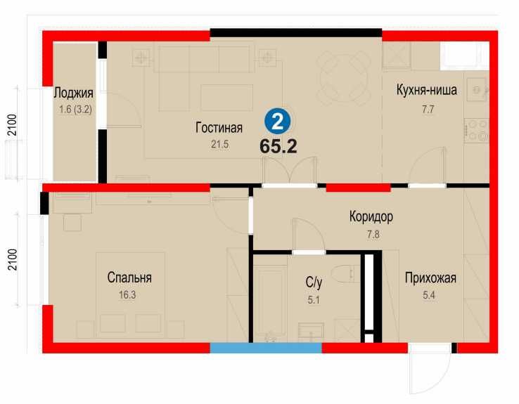 Метро Янгиабад! Просторная 2-комн квартира 65 м² за 57 800 у.е [KS]