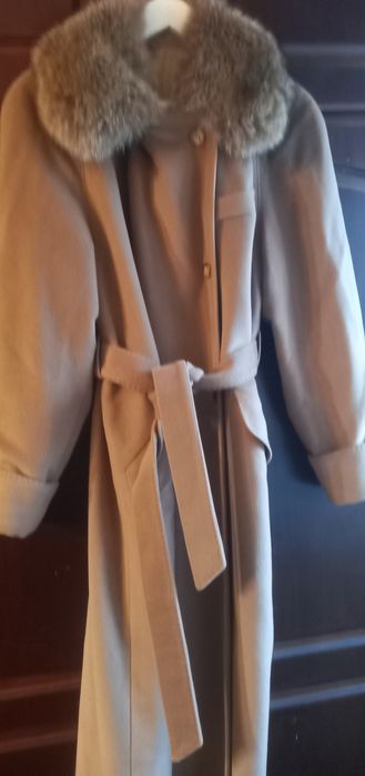 Palton cu guler blana vulpe naturală  detașabil