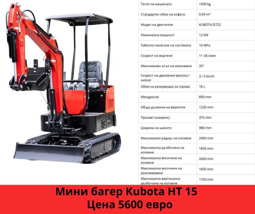 Мини багери Kubota – HT 15 / HT 20 / HT 25 | Отлични цени