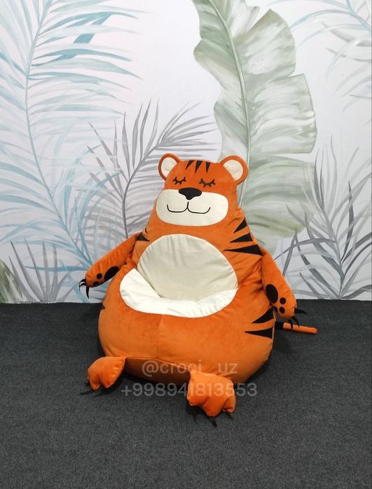 Бескаркасное кресло игрушка Тигр .  Бинбег. Кресло мешок. Бин-бэг пуф