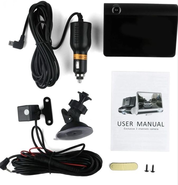 Camera video auto WDR tripla DVR Full HD 1080P 4 inch negru