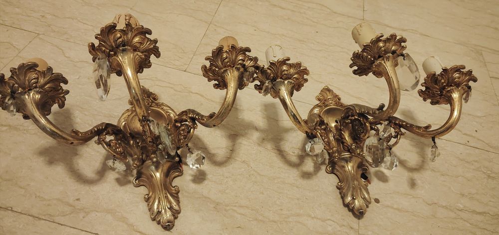 Superb set de aplice din bronz masiv și elemente din cristal în stilul