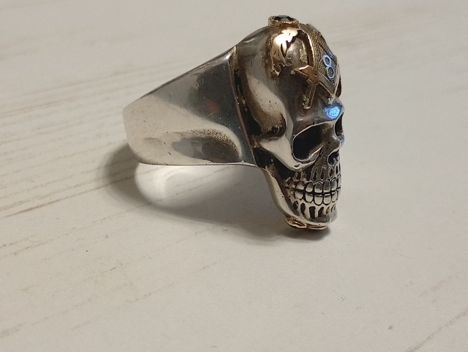 inel vechi mason argint aur 14k si safire naturale