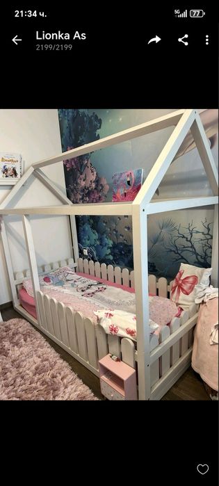 Детско легло от дърво с матрак алое вера къща 200/90