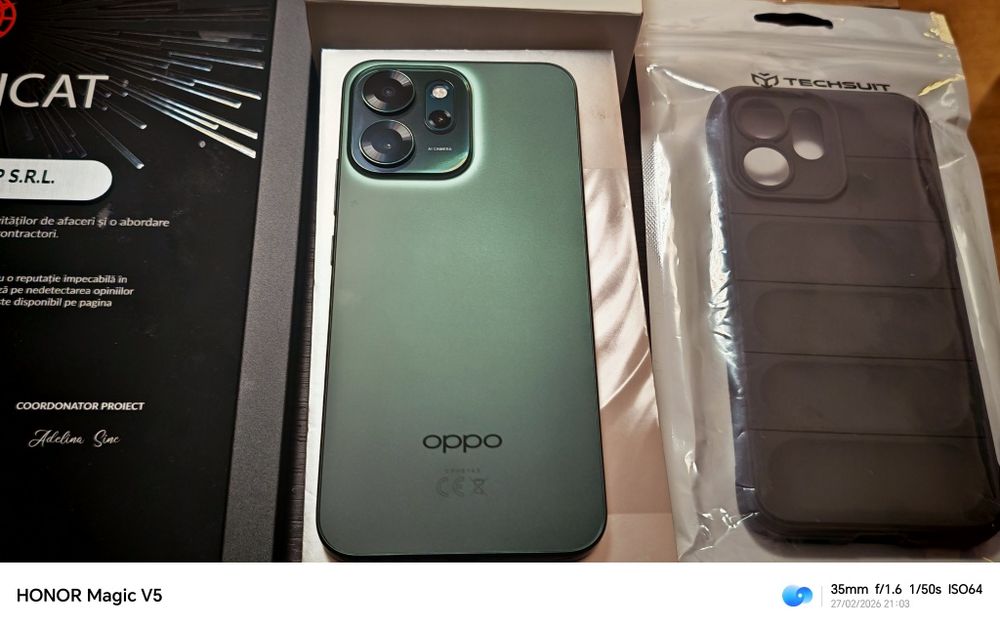 Oppo Reno 14F -5G Louminous Green / 256 GB Pachet încarcator și husa