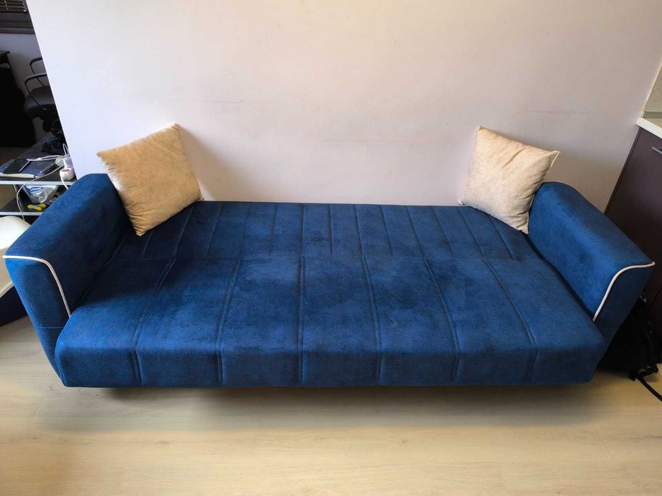 Разтегателен диван ACELYA с ракла и функция сън, тъмносин