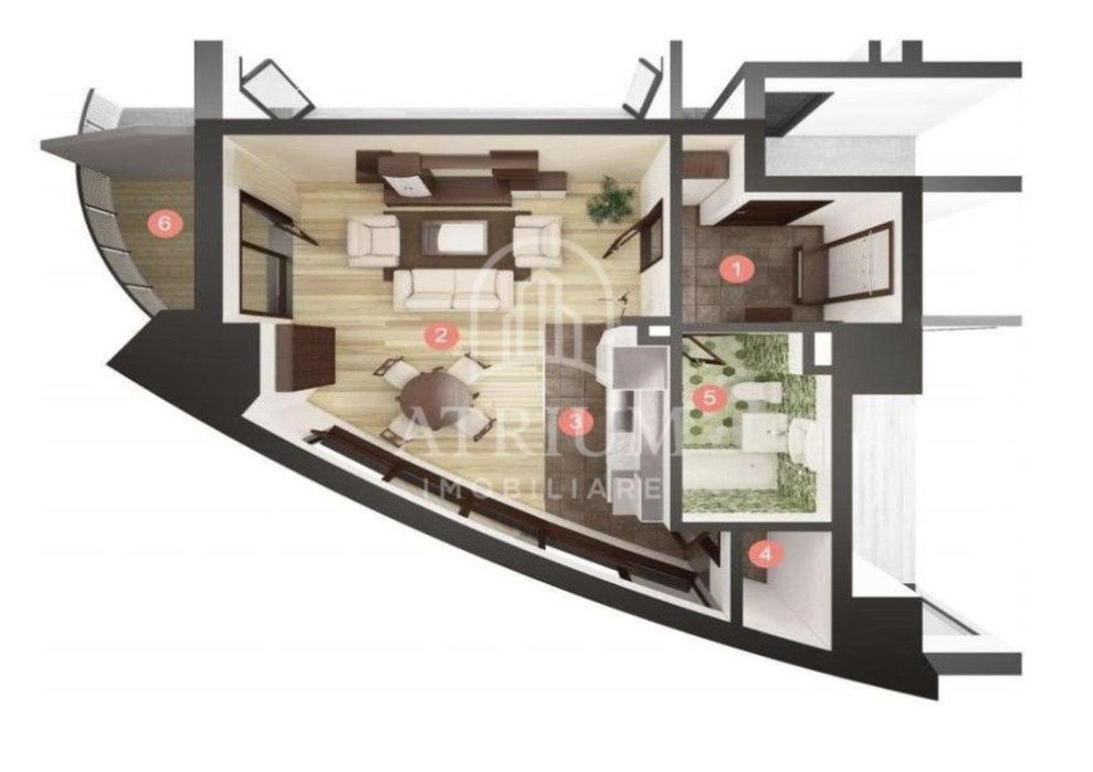 Apartament tip studio cu o camera, 45 mp utili cu 6 balcon, West City